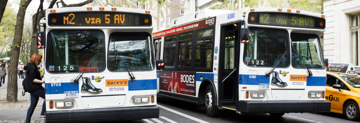 Two busses on street | Public Transit Antenna Solutions | Mobile Mark